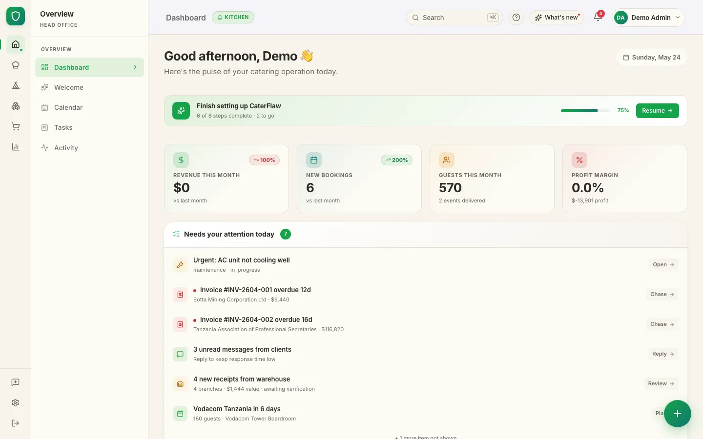 CaterFlow — multi-branch catering system